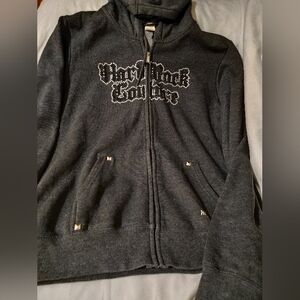 Hard Rock Cafe Dark Gray Studded Zip Hoodie.